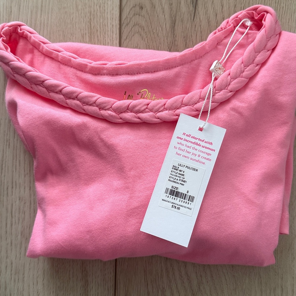 Lilly Pulitzer, new with tags, Paulson net top ROUSSEAU pink size small - Picture 4 of 4